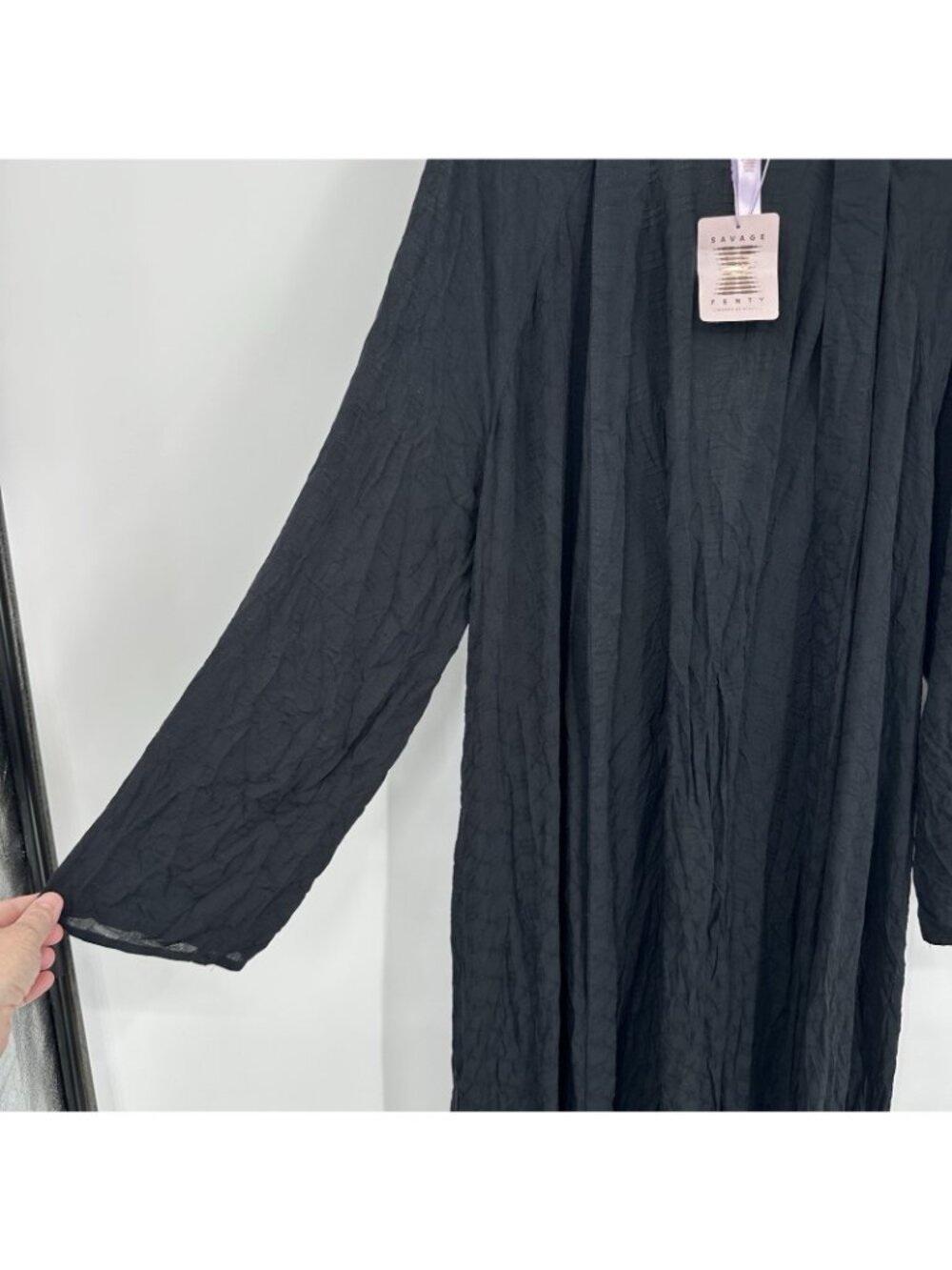 NEW Savage X Fenty Black Woven Voile Monogram Sleep Long Robe M L intimates - Picture 7 of 14